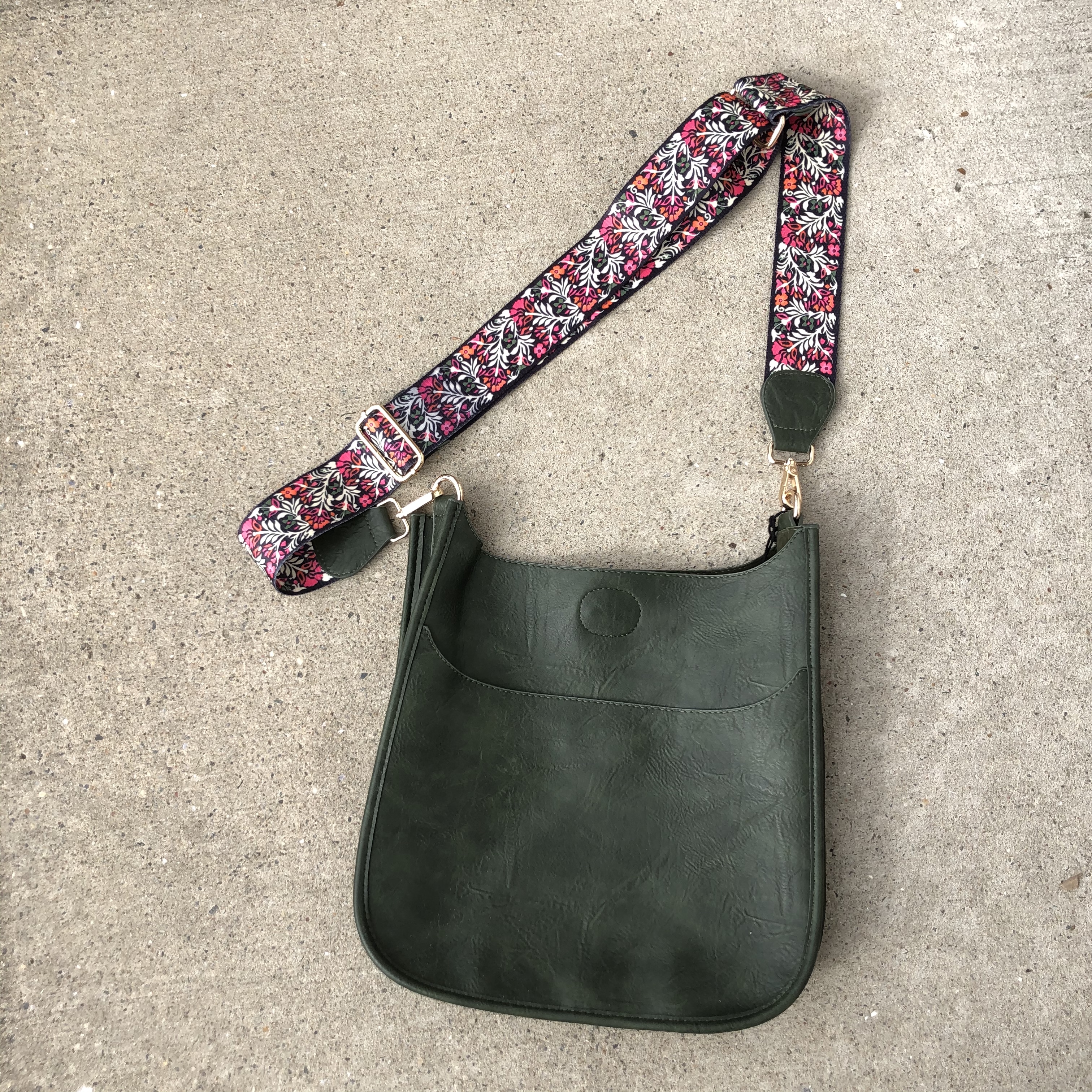 Green Vegan Leather/Floral Guitar Strap Crossbody Bag – Royalty Boutique