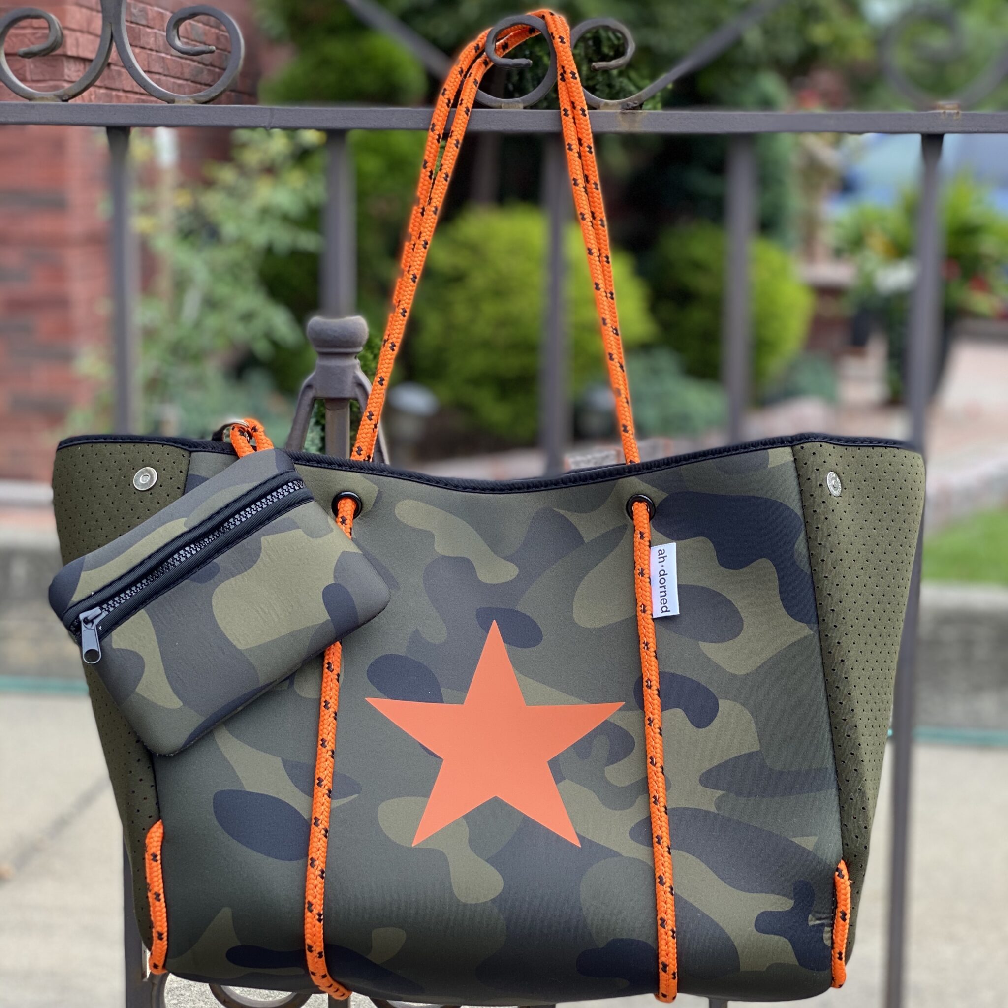 Neoprene Camo/Orange Star Tote Bag – Royalty Boutique
